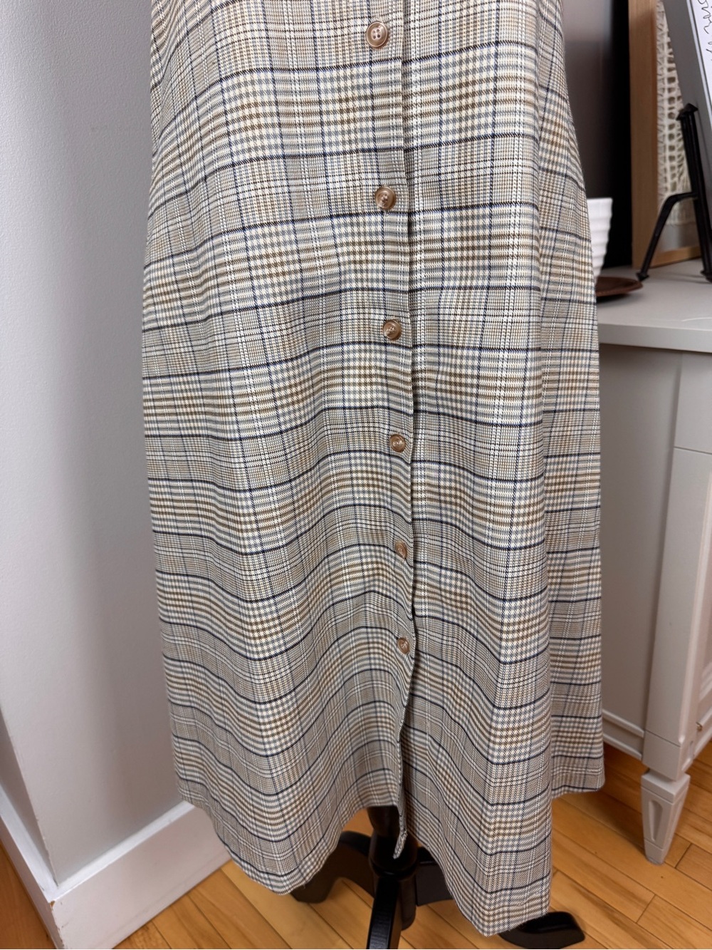 OAK + FORT Beige Plaid Button-Front Midi Dress - Picture 3 of 7